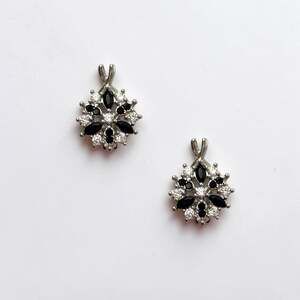 Black & Silver Floral Hoop Earrings